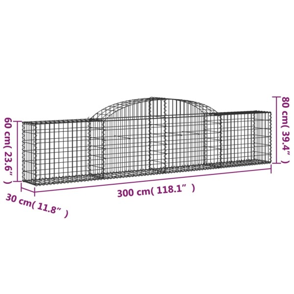 Cestas de gaviones 9 uds forma de arco hierro 300x30x60/80 cm