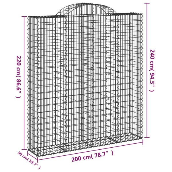 Cestas de gaviones 6 uds forma de arco hierro 200x50x220/240 cm