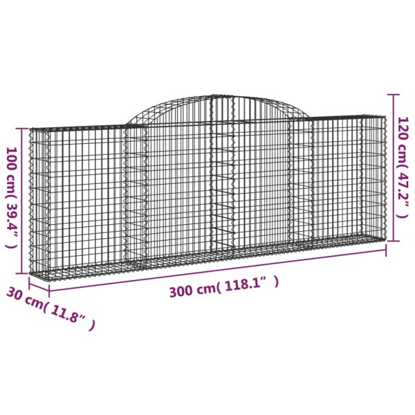 Cestas de gaviones 3 uds forma de arco hierro 300x30x100/120 cm