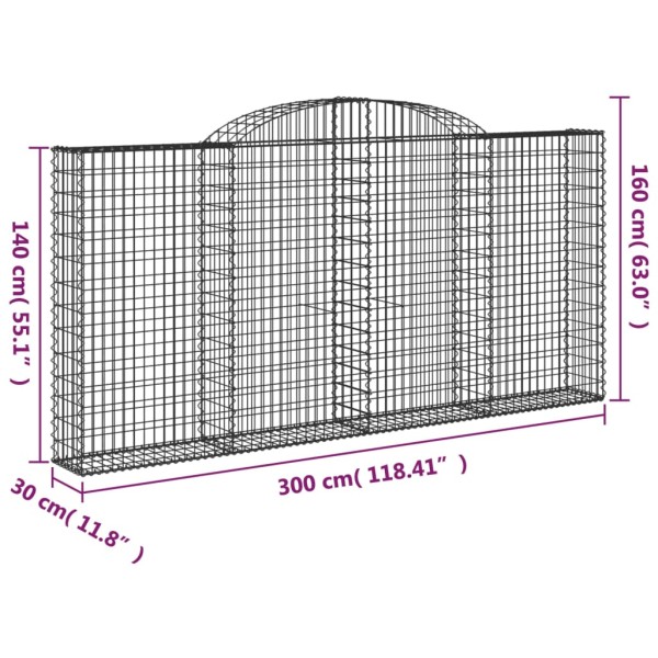 Cestas de gaviones 5 uds forma de arco hierro 300x30x140/160 cm