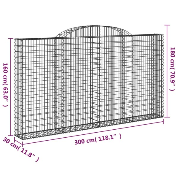 Cestas de gaviones 3 uds forma de arco hierro 300x30x160/180 cm