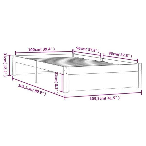 Estructura de cama madera maciza gris 100x200 cm