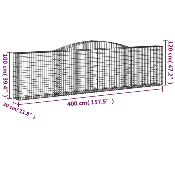 Cestas de gaviones 3 uds forma de arco hierro 400x30x100/120 cm