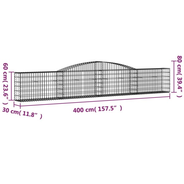 Cestas de gaviones 8 uds forma de arco hierro 400x30x60/80 cm