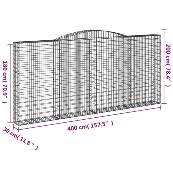 Cestas de gaviones 4 uds forma de arco hierro 400x30x180/200 cm