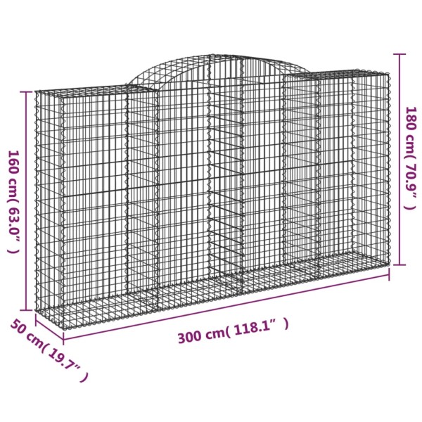 Cestas de gaviones 3 uds forma de arco hierro 300x50x160/180 cm