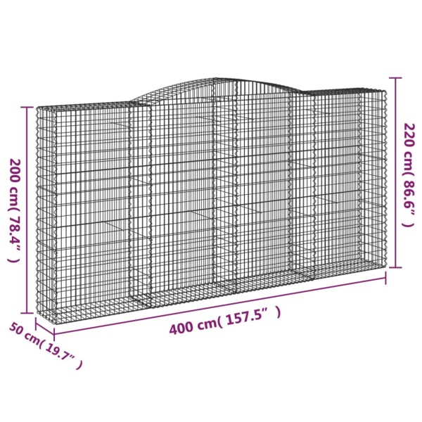 Cestas de gaviones 4 uds forma de arco hierro 400x50x200/220 cm