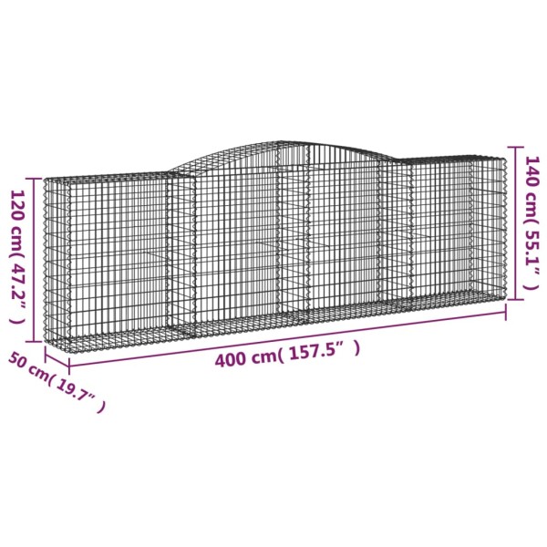 Cestas de gaviones 7 uds forma de arco hierro 400x50x120/140 cm