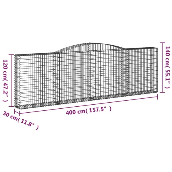 Cestas de gaviones 7 uds forma de arco hierro 400x30x120/140 cm