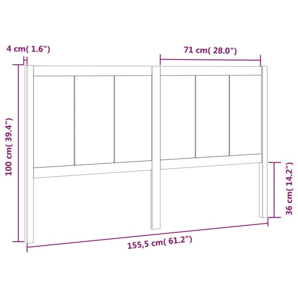 Cabecero de cama madera maciza de pino negro 155,5x4x100 cm