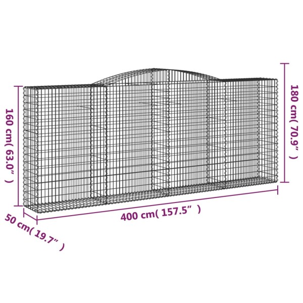 Cestas de gaviones 4 uds forma de arco hierro 400x50x160/180 cm