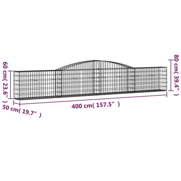 Cestas de gaviones 25 uds forma de arco hierro 400x50x60/80 cm