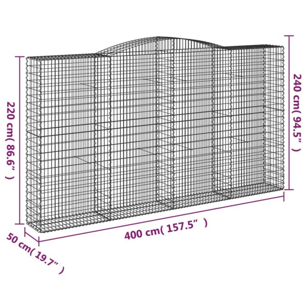 Cestas de gaviones 3 uds forma de arco hierro 400x50x220/240 cm