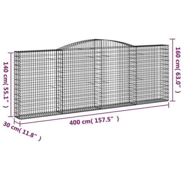 Cestas de gaviones 2 uds forma de arco hierro 400x30x140/160 cm