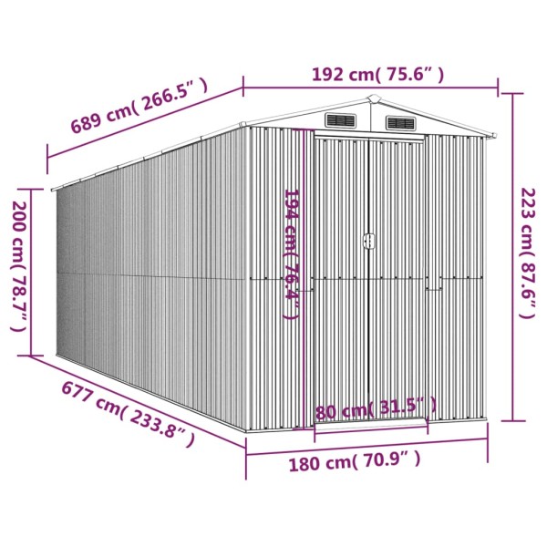 Cobertizo jardín acero galvanizado marrón claro 192x689x223 cm