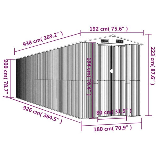 Cobertizo jardín acero galvanizado marrón claro 192x938x223 cm