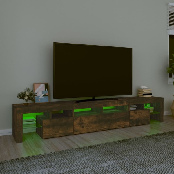 Mueble de TV con luces LED color roble ahumado 230x36,5x40 cm