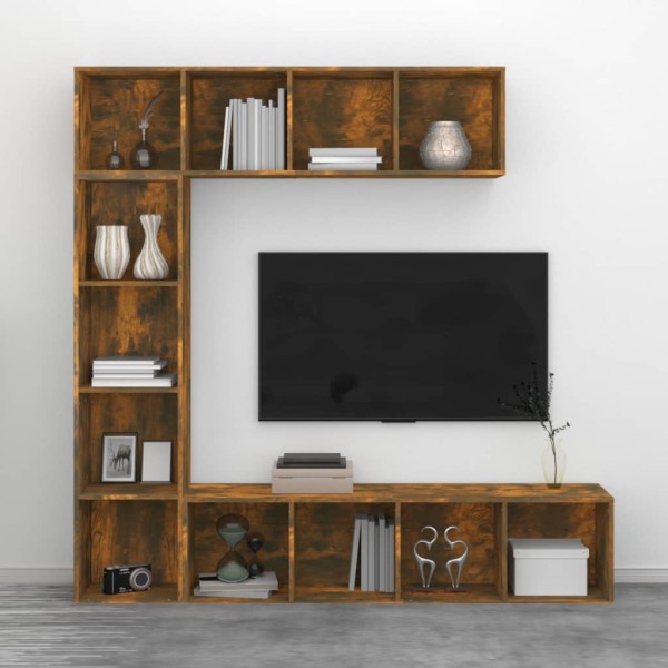 Set de estanteria/mueble TV 3 pzas roble ahumado 180x30x180 cm