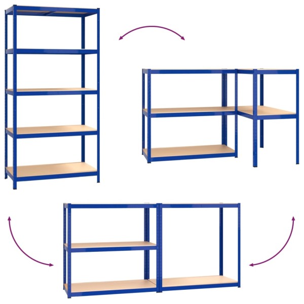 Estantería 5 niveles 4 uds acero y madera contrachapada azul