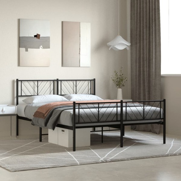 Estructura de cama cabecero y pie de cama metal negro 150x200cm