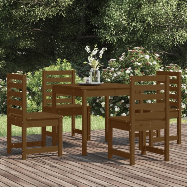 Set de comedor de jardín 5 pzas madera maciza pino marrón miel