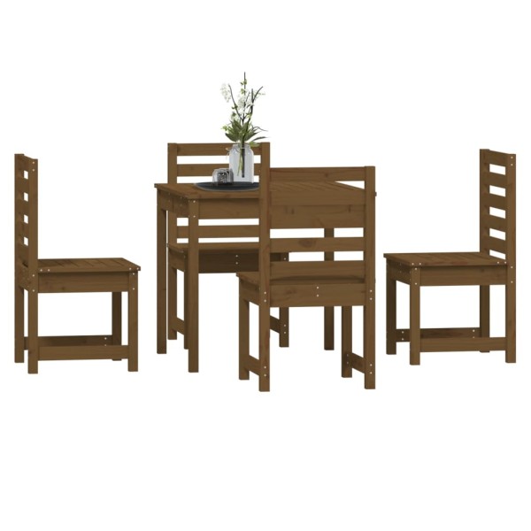 Set de comedor de jardín 5 pzas madera maciza pino marrón miel