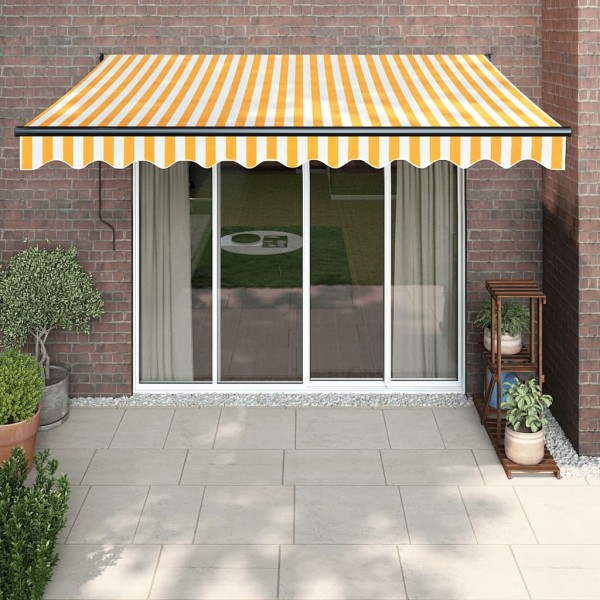 Toldo retráctil automático amarillo y blanco 3x2,5 m