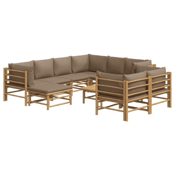 Set de muebles de jardín 10 piezas bambú y cojines gris taupé