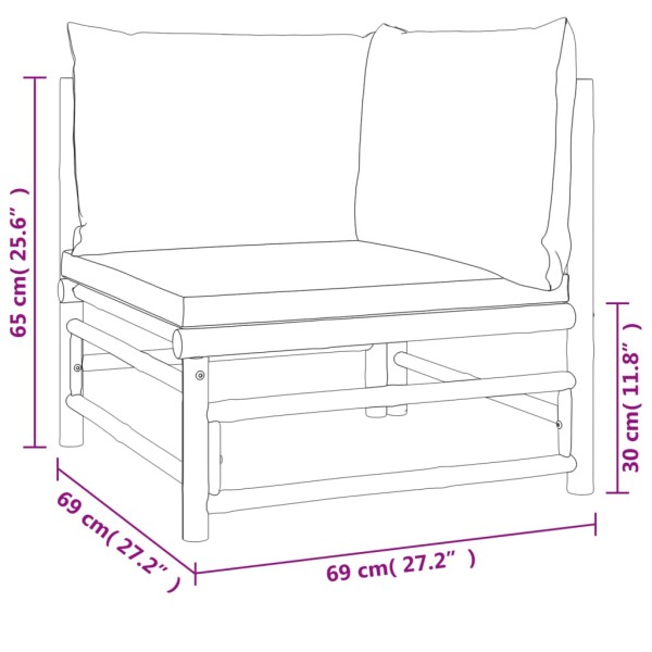 Set de muebles de jardín 10 piezas bambú y cojines gris taupé