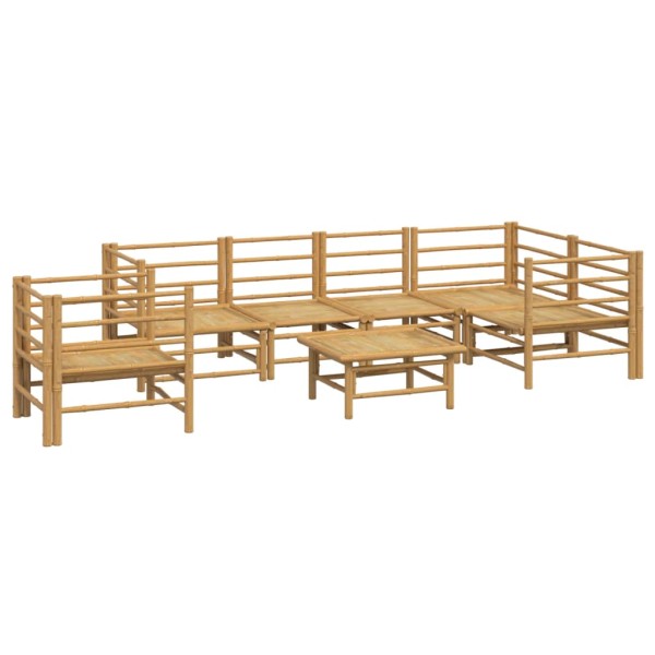 Set de muebles de jardín 7 piezas bambú y cojines gris claro