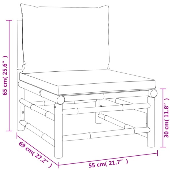 Set de muebles de jardín 9 piezas bambú y cojines gris taupé