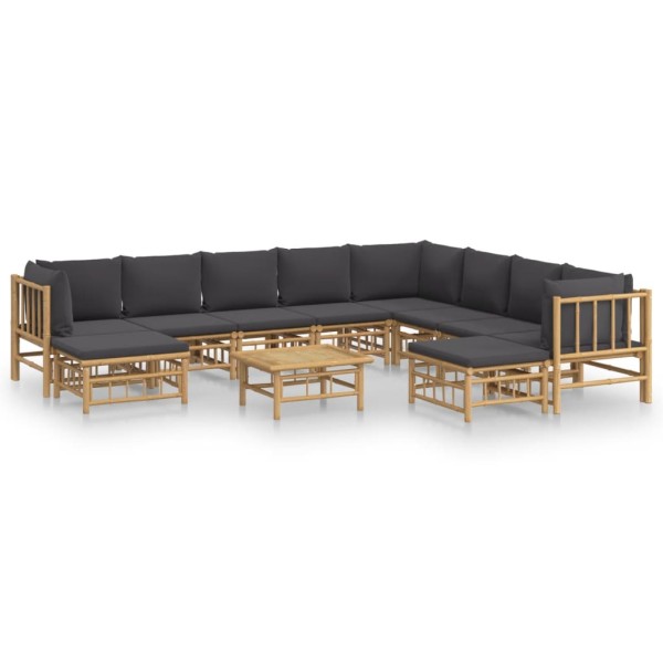 Set de muebles de jardín 11 pzas bambú con cojines gris oscuro