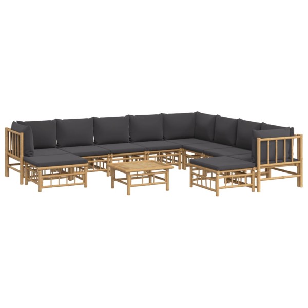 Set de muebles de jardín 11 pzas bambú con cojines gris oscuro