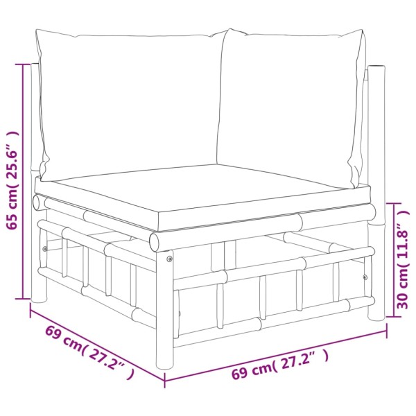 Set de muebles de jardín 11 pzas bambú con cojines gris oscuro