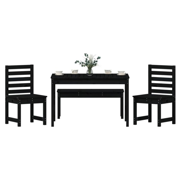 Juego de comedor de jardín 4 piezas madera maciza pino negro