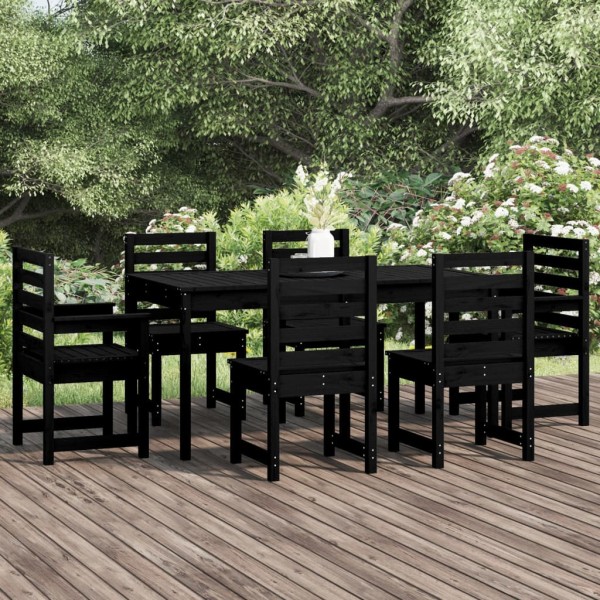 Juego de comedor de jardín 7 piezas madera maciza pino negro