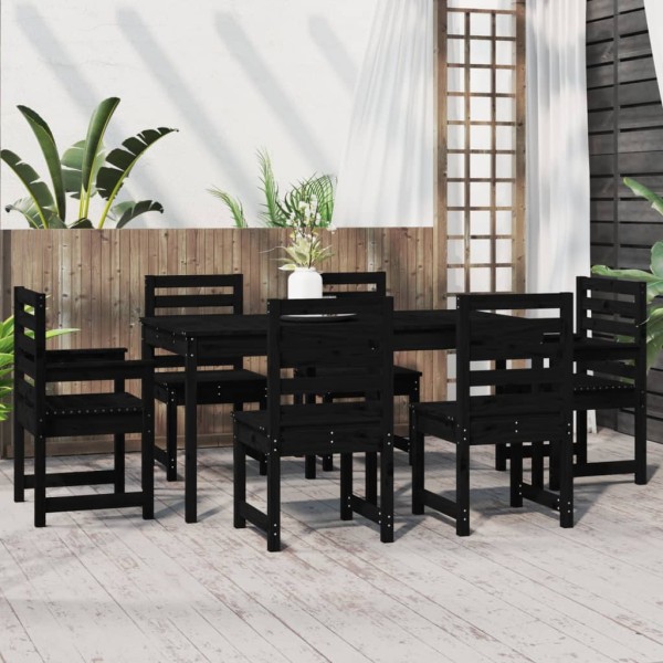 Juego de comedor de jardín 7 piezas madera maciza pino negro