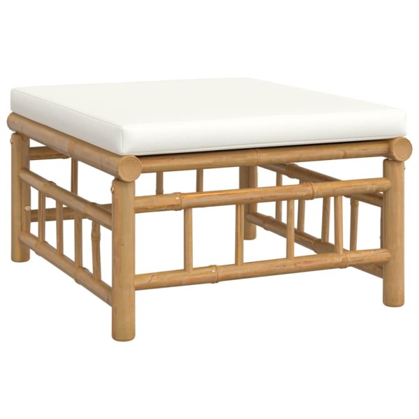 Set de muebles de jardín 5 piezas bambú y cojines blanco crema