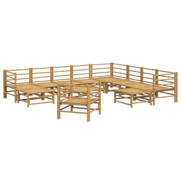 Set de muebles de jardín 12 piezas bambú y cojines gris claro