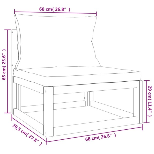 Set muebles de jardín 5 pzas madera maciza y cojines gris taupé