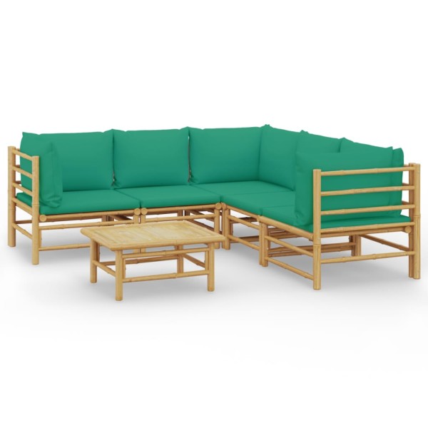 Set de muebles de jardín 6 piezas bambú con cojines verde