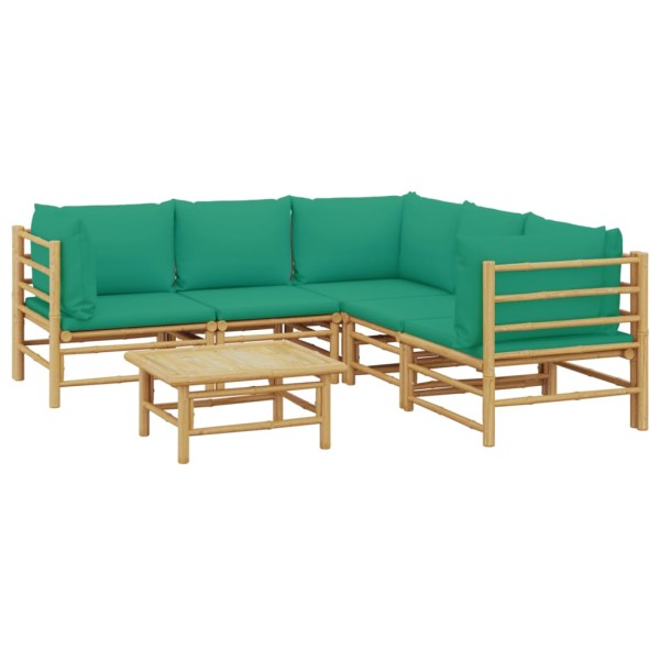 Set de muebles de jardín 6 piezas bambú con cojines verde