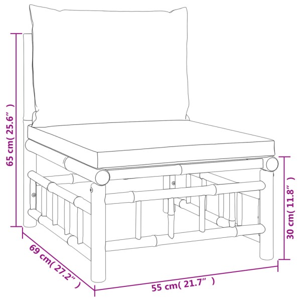 Set de muebles de jardín 9 piezas bambú con cojines gris oscuro