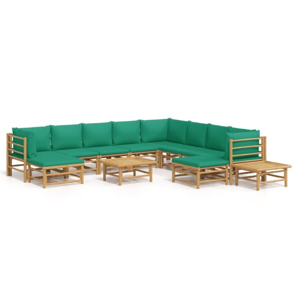 Set de muebles de jardín 12 piezas bambú con cojines verde