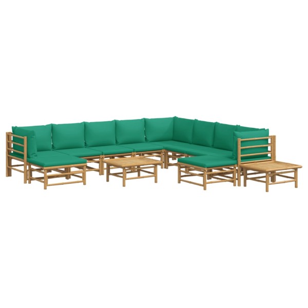 Set de muebles de jardín 12 piezas bambú con cojines verde