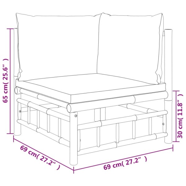 Set de muebles de jardín 9 piezas bambú y cojines blanco crema