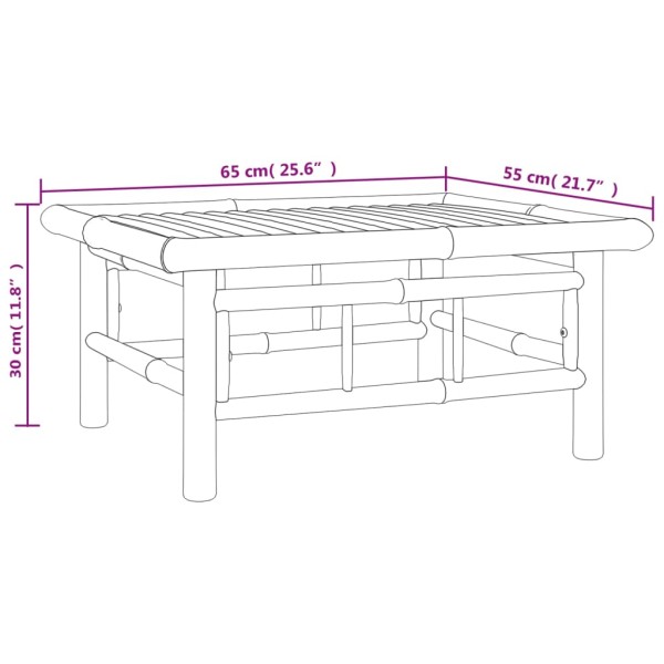 Set de muebles de jardín 9 piezas bambú y cojines blanco crema