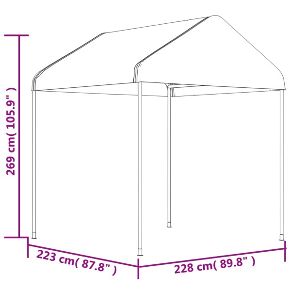 Cenador con techo polietileno blanco 20,07x2,28x2,69 m