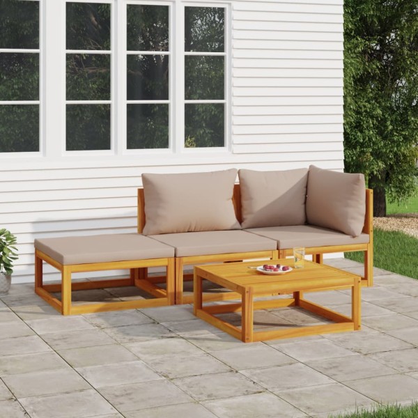 Set muebles de jardín 4 pzas madera maciza y cojines gris taupé