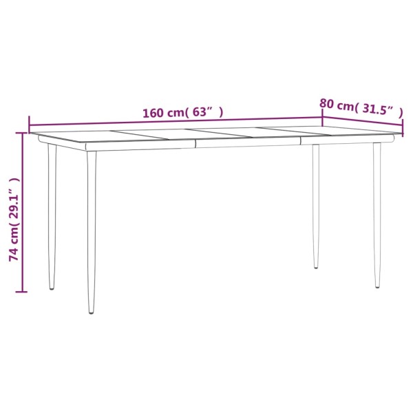 Juego de comedor jardín 7 pzas acero y cuerda de algodón negro